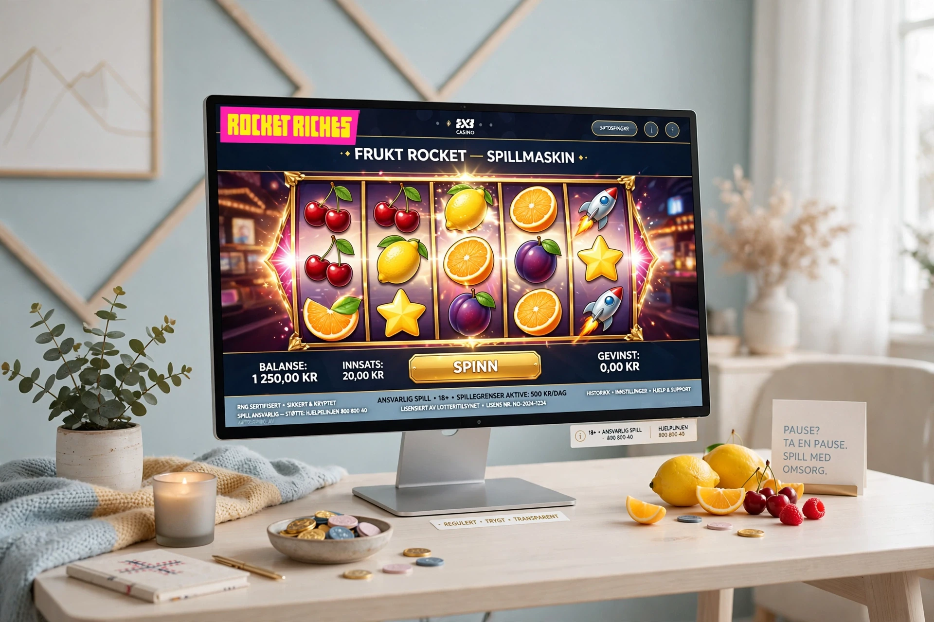 Spilleautomater på skjermen ROCKET RICHES CASINO