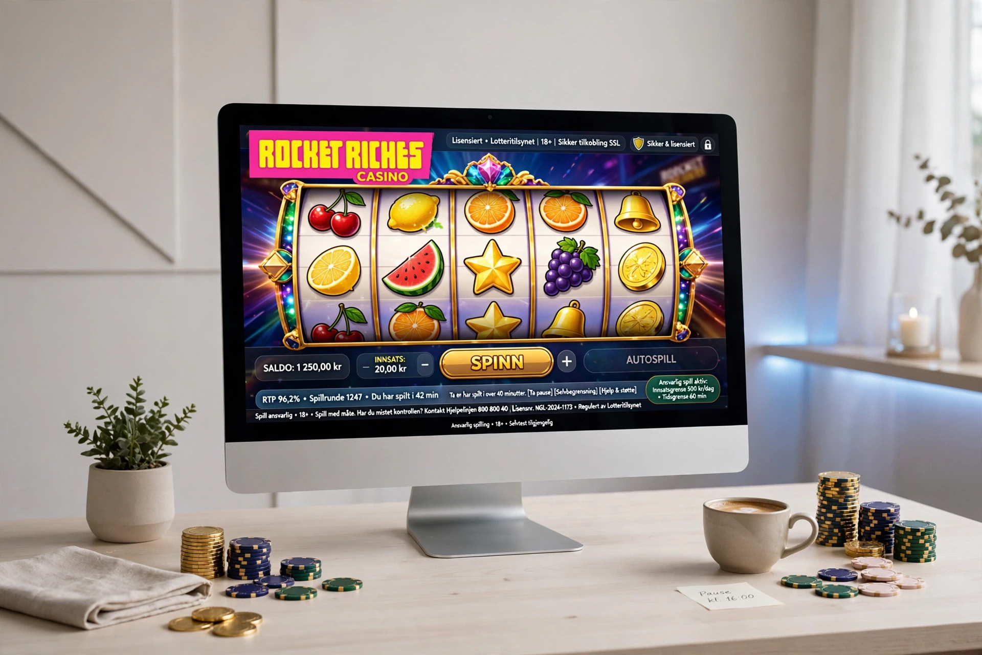 spilleautomater på skjermen ROCKET RICHES CASINO
